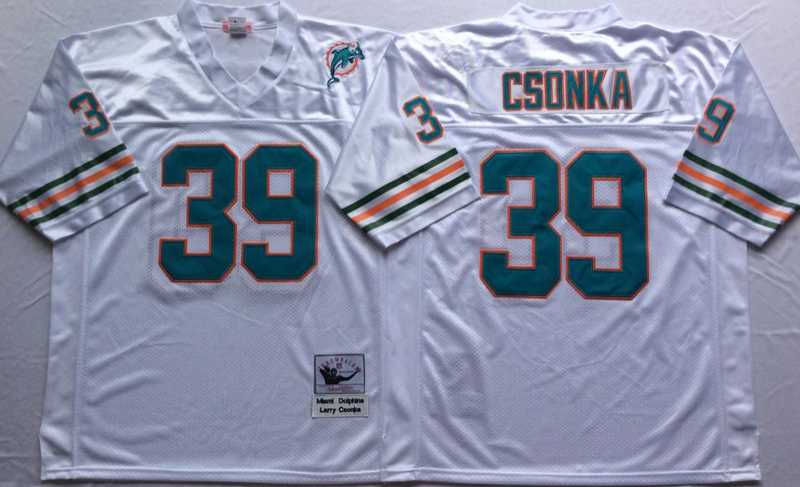 Dolphins 39 Larry Csonka White M&N Throwback Jersey->nfl m&n throwback->NFL Jersey